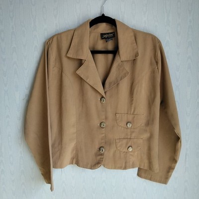Vtg Y2K 90s Women's Size 10 (Mex 34) Camel Tan Single Breasted Cropped Blazer
