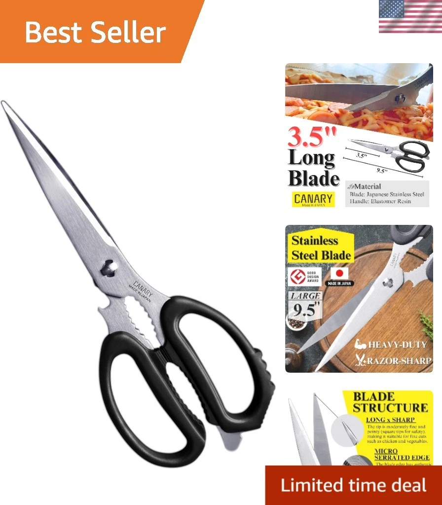 Razor-Sharp 9.5" Kitchen Shears - Micro-Serrated Stainless Steel, Made in Japan