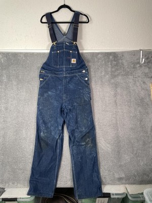 Carhartt Overalls Mens 36x32 Blue Denim Bib Workwear Utility R08