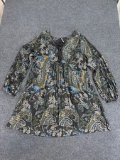 Free People Size Small Paisley Gray/Blue Long Sleeve Mini Dress BOHO Hippy Cool!