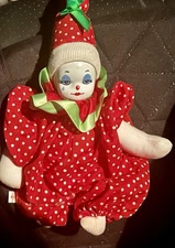 Lillian Vernon Christmas Clown Doll Porcelain Head Tear Drop Under Eye Vintage