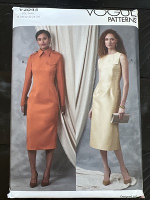 UNCUT Vogue V2045 Misses Dress w/ Collar Sleeves Y5 (18-26) Sewing Pattern