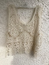 Loose Crochet Hippy Style Beige Vest Top. Size 14/16