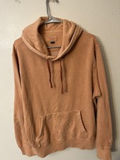 American Eagle Solid Hoodie Sweatshirt Unisex Medium Orange