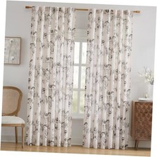 Floral Linen Curtains, French Country 52"W x 96"L Pack of 2 Vanilla Brown