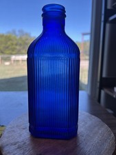 Vintage McKesson Cobalt Blue Glass Ribbed Medicine Bottle Screw Top M1, 8"