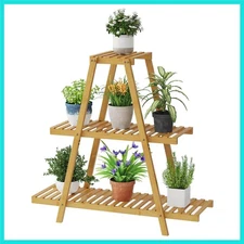 Natural Lacquered Bamboo Plant Holder - 8 Potted Capacity & Triangle Design