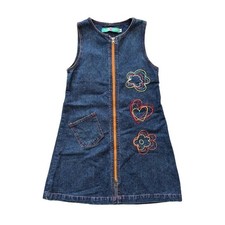 AGATHA RUIZ DE LA PRADA Zip Front Embroidered Denim Jumper Dress GIRLS 8