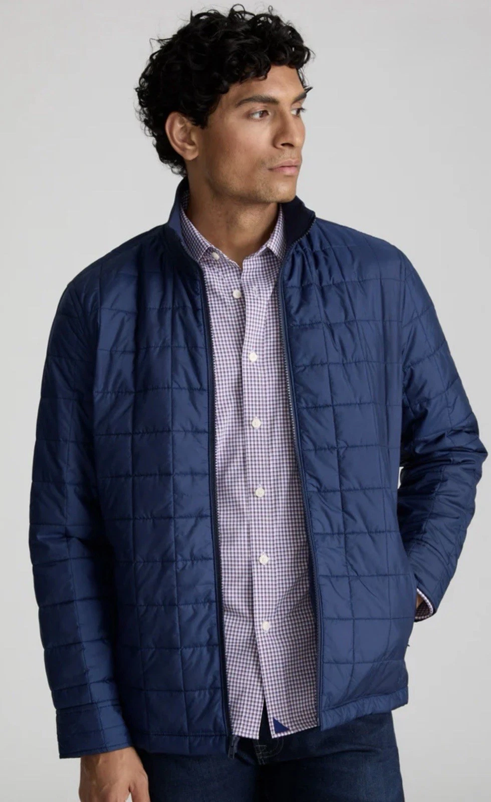 UNTUCKit Jacket Men’s Large Quilted Marston Full Zip Mock Neck Pockets Blue