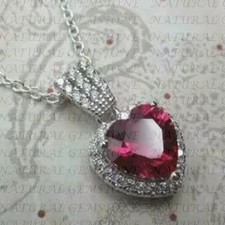 5.50Crt Heart Shape Natural Red Ruby and Diamond Pendant 18K White Gold Plated