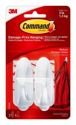Command Medium Designer Haken, 2er Pack Haken und 4 - 2 Haken, weiß 