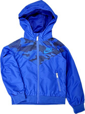 Nike Kids Blue Polyester Zipper Front Side Pocket Hooded Windrunner Jacket Sz 5