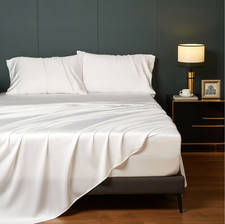 White Tencel Sheet Set with Pillowcase King Modern Quiet Luxury Minimalist Chic