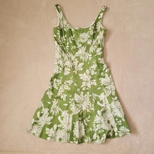 Jones Wear Green White Tropical Floral Sleeveless Fit & Flare Dress Womens 4