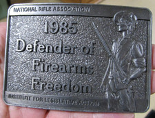 Belt Buckle: NRA 1985 Defender Of Firearms Freedom, Nat'l Rifle Ass'n, Ex Cond