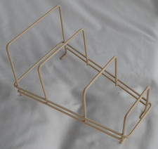 Vintage Retro Plate Rack / Record Holder Beige Plastic Coated Wire G.C  ###