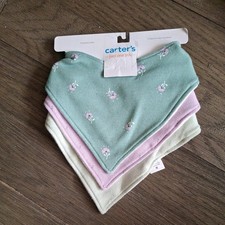 CARTER S Bandana Bib Pack of 3 - Floral Dotted Green Lavender