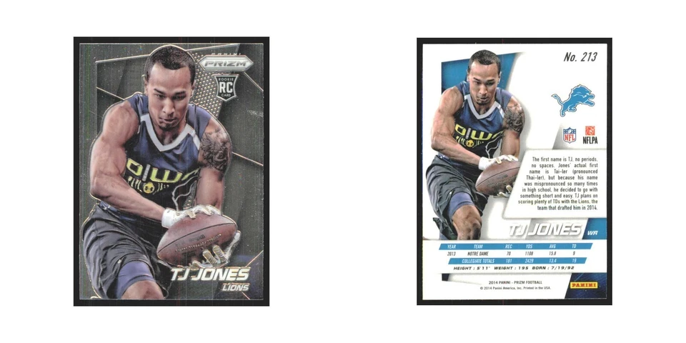 2014 Panini Prizm TJ Jones RC Lions #213 - Image 3 of 3