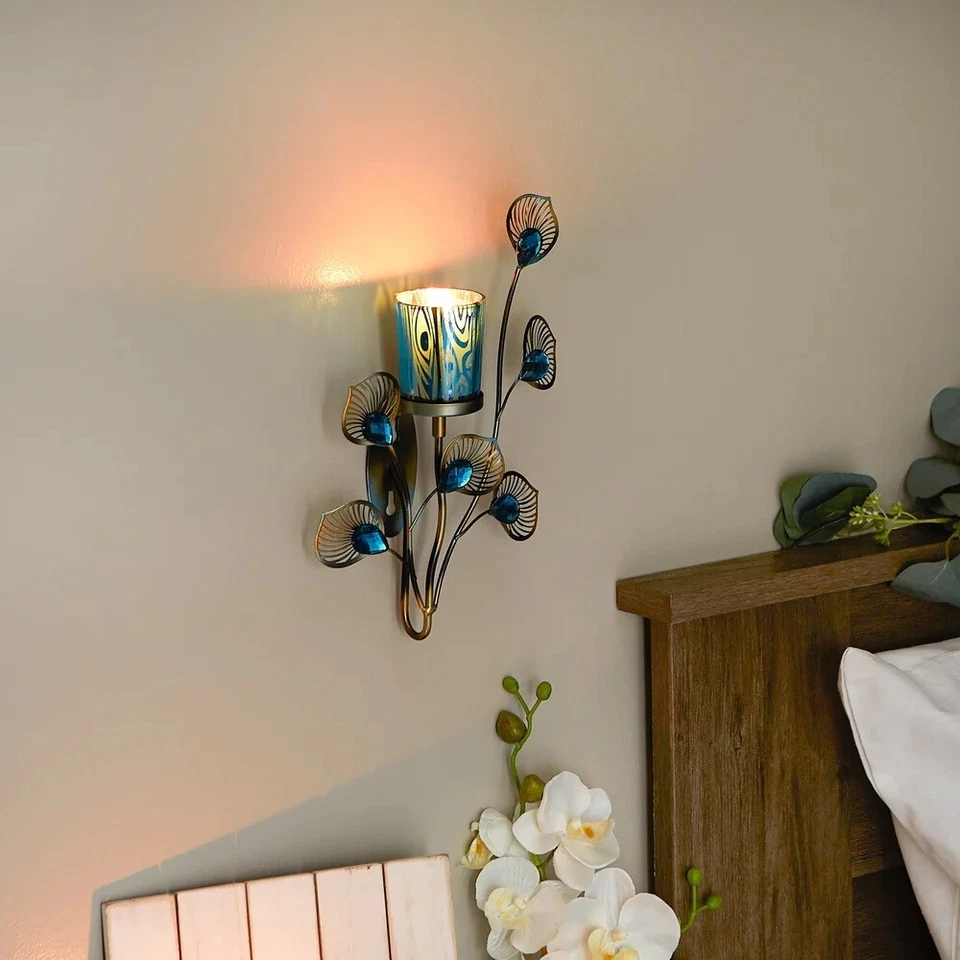 Aplique de pared inspirado en el pavo real candelabro lámpara linterna decoración del hogar Foto 4 de 4