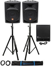  2 Rockville RPG8 8" Powered 400W DJ PA Speakers Active Sub Stands Cables Bag