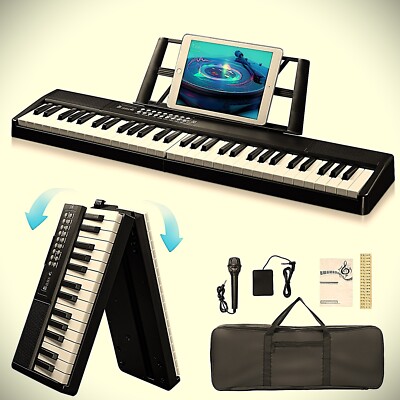 Portable Foldable Compact 61-Key Digital Piano Keyboard with Carry Bag and More