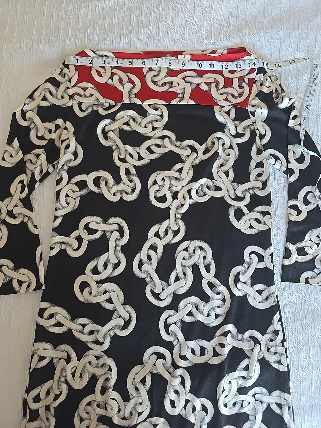 OFF WHITE Abito a tubino DIANE von FURSTENBERG seta RURI stampa catena nero bianco sporco rosso taglia 4