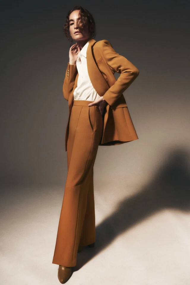 Nuevo Pantalón Zara Camel Oscuro Cintura Alta Pierna Ancha Talla XS Moda 