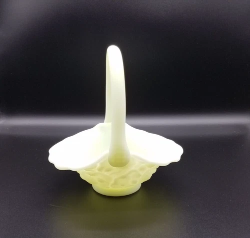 Fenton Uranium Custard Glass Water Lily 7" Basket