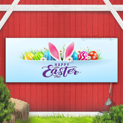 Happy Easter Easter Bunny Ears Art Banner Sign