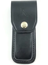 R Pocket Knife Black Leather Sheath 5" Closed Knives 9501-N