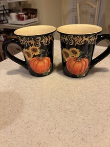 Susan Wingets Mugs Two (2) Sunflower Pumpkin Cups Certified International
