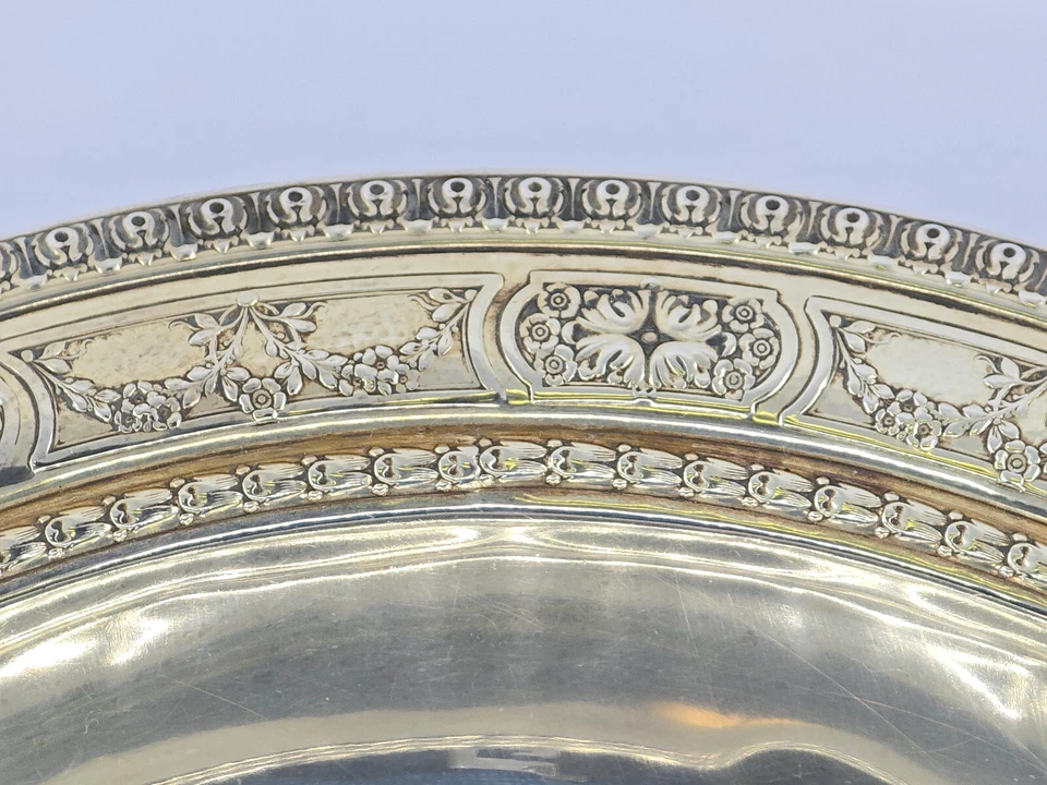 GRAN CUENCO ANTIGUO c 1871 R. WALLACE & SONS MFG Co ESTERLINA SÓLIDA 4427 10" de diámetro Foto 3 de 4