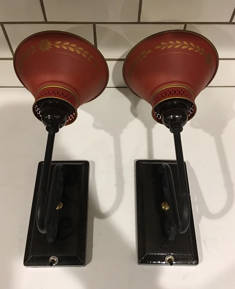 Par de apliques con cable interesantes estilo country-negro con tonos metálicos rojos 25E Foto 2 de 4