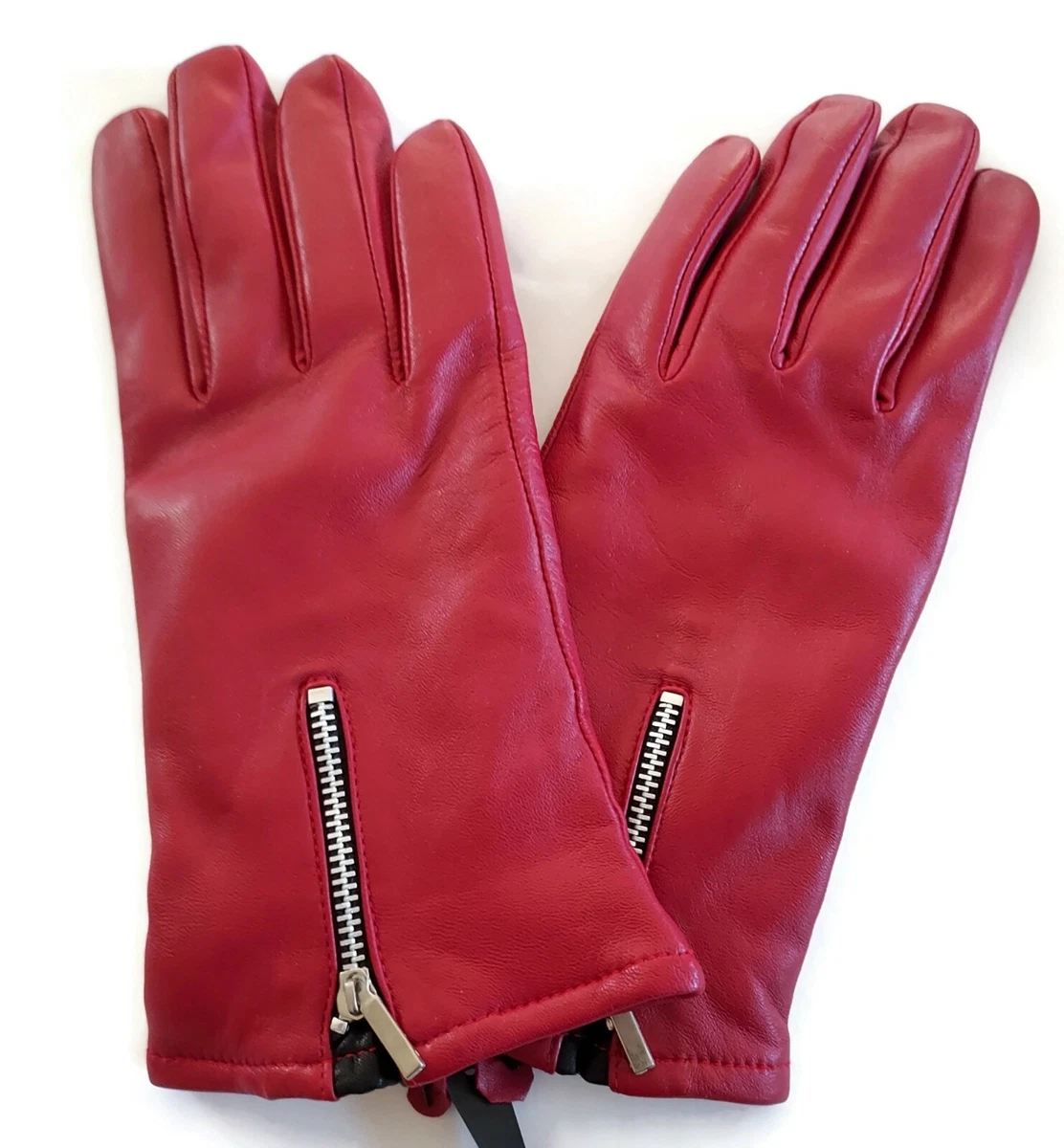 Ladies red leather gloves deals