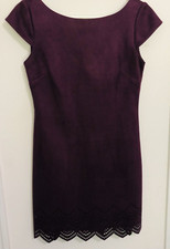 Vince Camuto Purple Faux Suede Lasercut Eyelet Trim Cap Sleeve Dress Size 4
