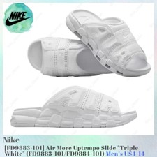 Nike Air More Uptempo Slide Triple White FD9883-101 / FD9884-101 Men's US4-14