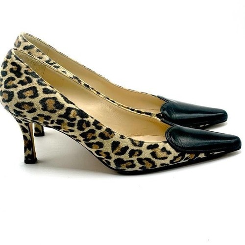 Vanessa Noel Black Leather Heart Leopard Print Pumps Made in Italy EU37/US7 - Picture 3 of 10