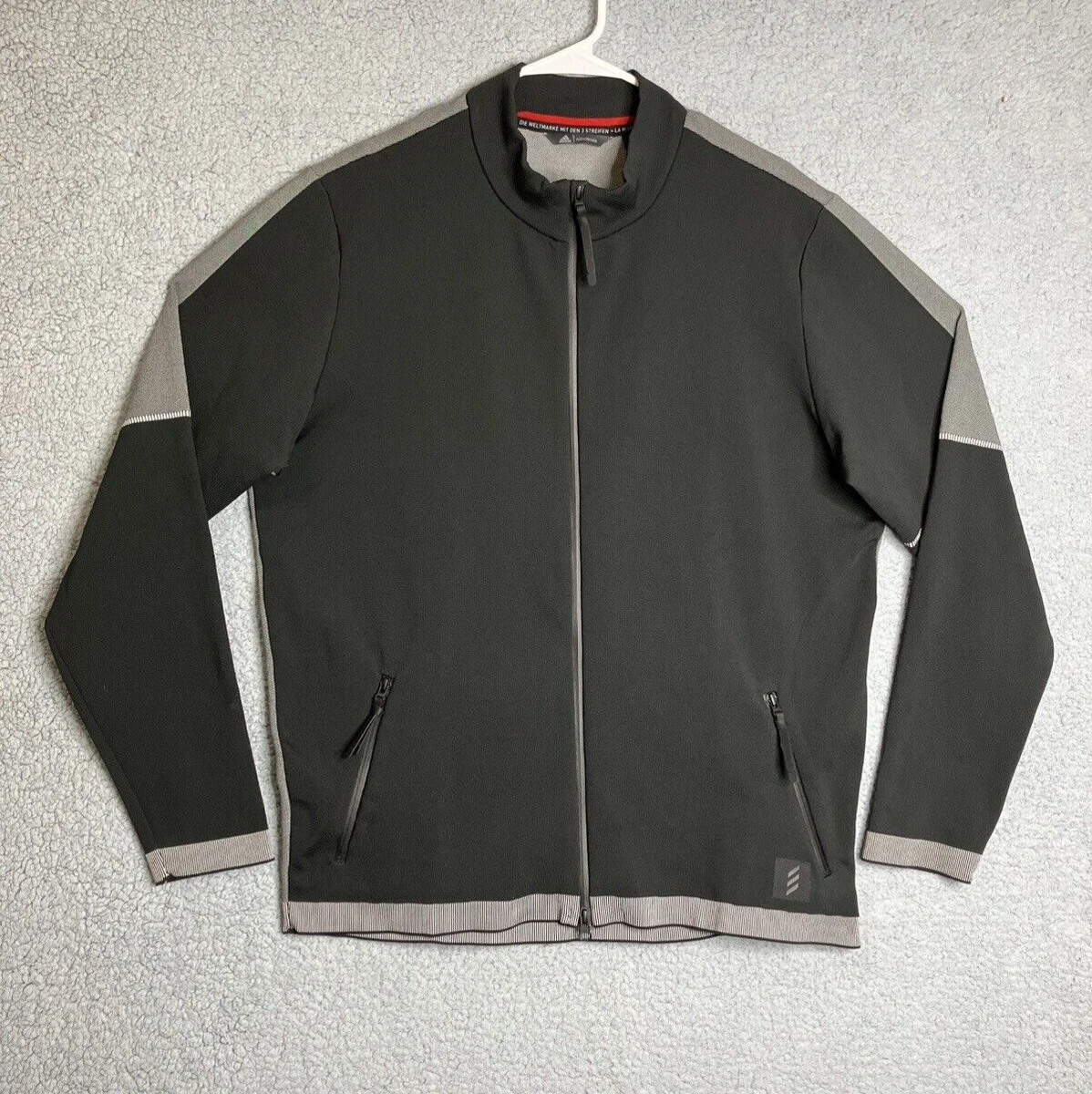 Adidas Golf Adicross Primeknit Track Jacket Mens Large Black Gray Long Sleeve