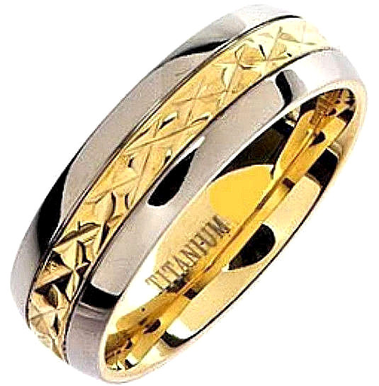 Plain TITANIUM RING with Gold Plated Accent BAND, size 12 - in Gift Box