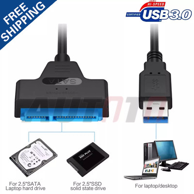 USB 3.0 to SATA III HDD SSD 2.5'' Hard Drive Adapter Cable 22-Pin Data Power UASP