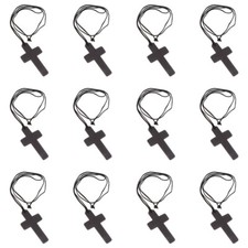 12PCS Natural Wood Cross Pendant Necklace Wooden Car Rearview Mirror Pendant