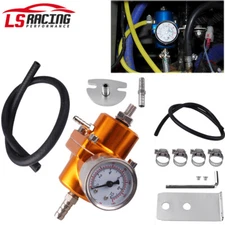 Gold Aluminum Adjustable 1-140 PSI Fuel Pressure Regulator w/ Oil Gauge Fitting