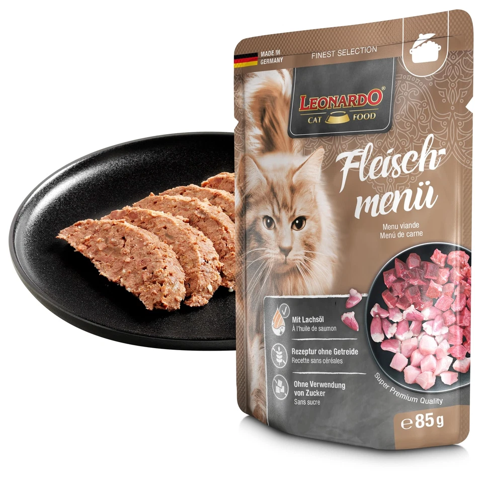 Frischebeutel 16x85g Fleischmenü | Getreidefreies Nassfutter für Katzen | Feu... - Bild 4 von 4