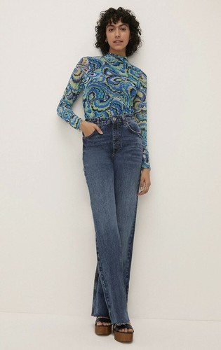 Oasis Blue Floral Mesh Funnel Neck Fitted Blouse Top XL. RRP £35. BNWT! - Picture 2 of 6