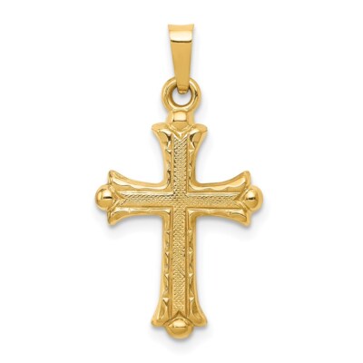 14k Yellow Gold Hollow Fleur De Lis Cross Pendant 0.65g (L- 28mm, W-15mm)