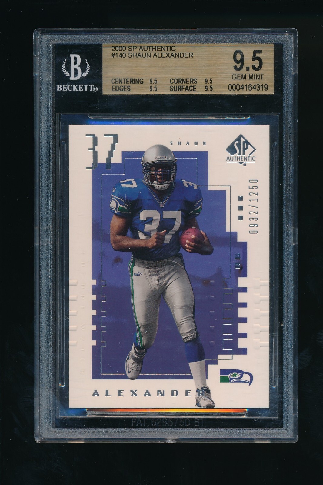 2000 SP Authentic Future Watch #140 Shaun Alexander 0932/1250 BGS 9.5 GEM MINT