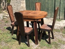 Table et Chaises de Salle à Manger Brutaliste en Cuir, 1960s, Set de 5