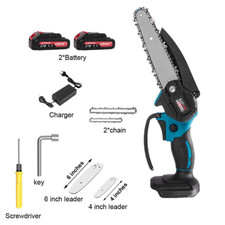 6/4'' 3000W Mini Cordless Chainsaw Electric One-Hand Saw Wood Cutter w/Batteries