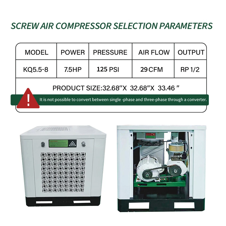 Compresor de aire de tornillo rotativo silencioso 208V-230V 3 fases 7,5HP 125 psi 29 CFM Foto 4 de 4