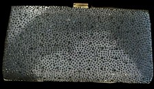 New Navy Satin With Navy Crystal Hard Shell Clutch Bag 9'' x 6''